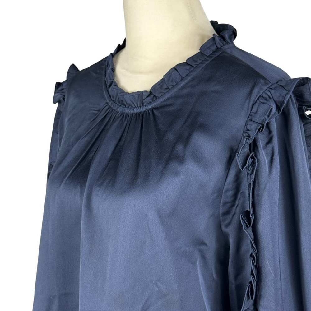 J. Crew Navy Blue Ruffle Blouse Size Medium - Picture 8 of 9